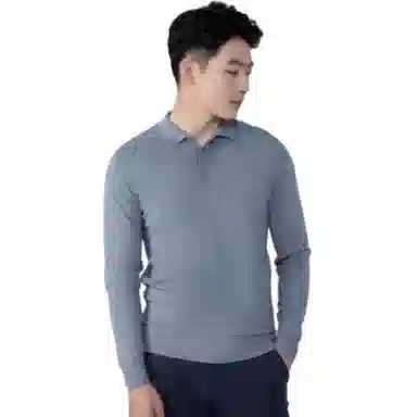 依文 纯色修身翻领长袖针织衫 男款