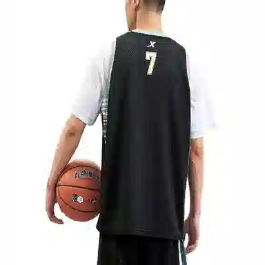 特步 宽松撞色上衣实战短袖篮球背心 男款