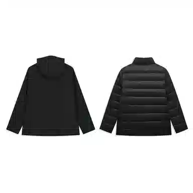 特步  羽翼 户外纯色可拆帽羽绒三合一  防水防风透气轻量冲锋衣 男女同款 正黑色