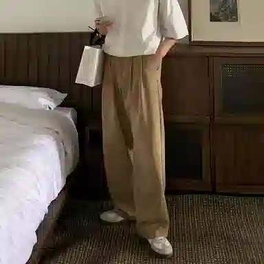 我是大卫 日系纯色复古直筒宽松休闲裤 男女同款 姜黄色