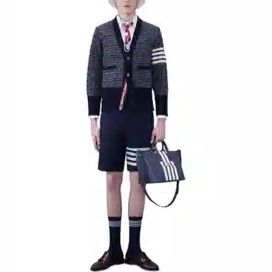 THOM BROWNE Mohair Tweed 4-Bar Classic V-Neck Cardigan V