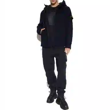 Stone Island Logo Zip Hoodie Jacket Blue