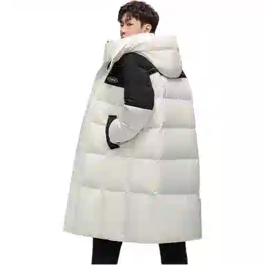 鸭鸭 拼色加厚长款休闲长袖羽绒服 男女同款