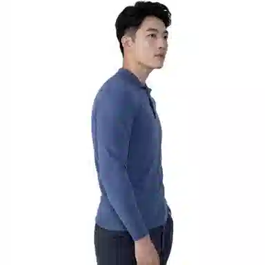 依文 纯色修身翻领长袖针织衫 男款