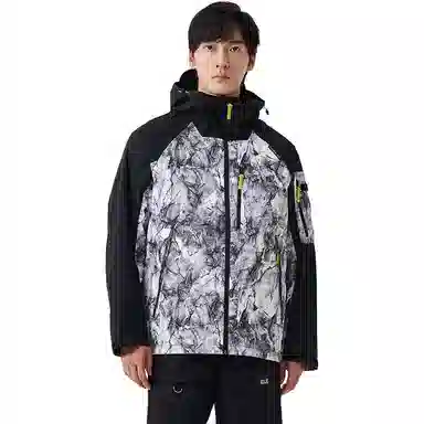探路者 户外防风防水登山冲锋衣 男款 冰裂纹白色印花\黑色