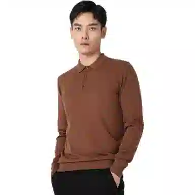 依文 纯色修身翻领长袖针织衫 男款