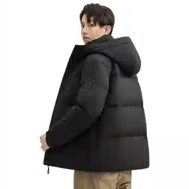 鸭鸭 青中年纯色韩版休闲百搭短款连帽外套户外运动防寒保暖石墨烯蓄热面包羽绒服 男款