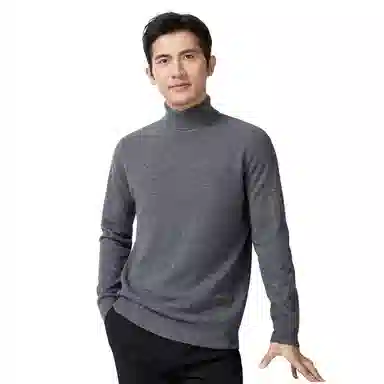 恒源祥 纯色保暖高领针织毛衣 男款