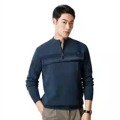 恒源祥 条纹半高领套头毛衣 男款