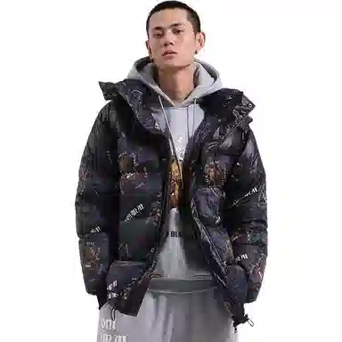 Onikasu FW22 Bear Print Hoodie Down Jacket