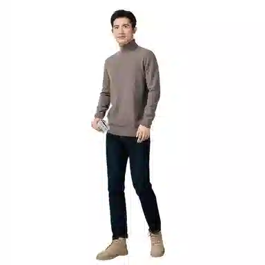 恒源祥 纯色保暖高领针织毛衣 男款