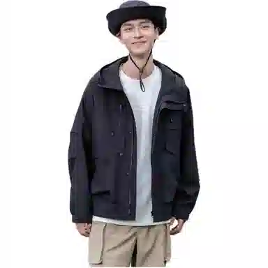 鸭鸭  纯色宽松连帽  防风冲锋衣 男女同款