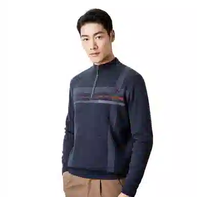 恒源祥 条纹半高领套头毛衣 男款