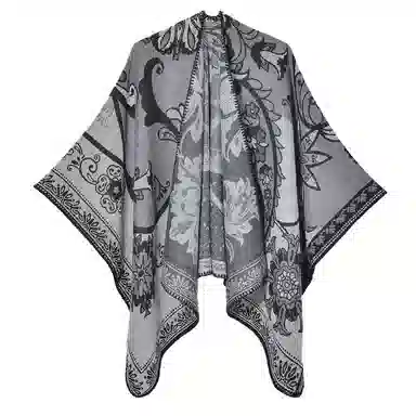 梦特娇 秋冬加厚防风保暖复古开叉喇叭花腰果 披肩 女款