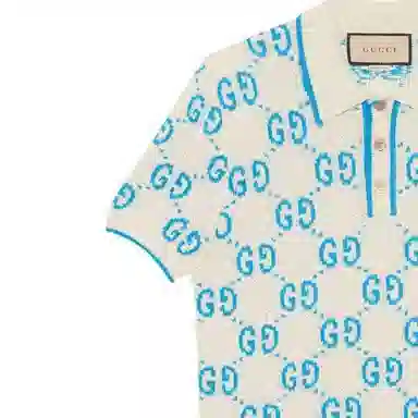 Gucci SS23 Logo Knit Polo Blue White