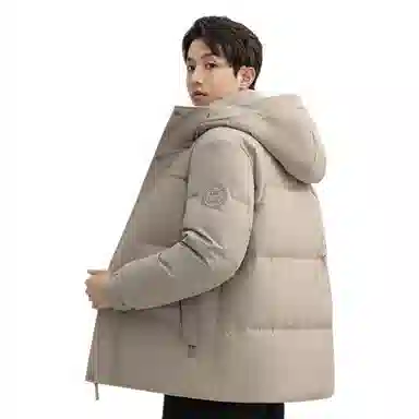 鸭鸭 青中年纯色韩版休闲百搭短款连帽外套户外运动防寒保暖石墨烯蓄热面包羽绒服 男款