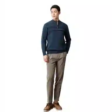 恒源祥 条纹半高领套头毛衣 男款