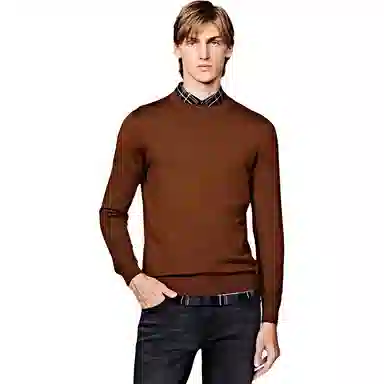 比音勒芬 圆领套头亲肤保暖纯色毛衣 男款