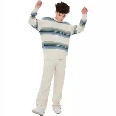 美特斯邦威 圆领渐变条纹毛衣 男款