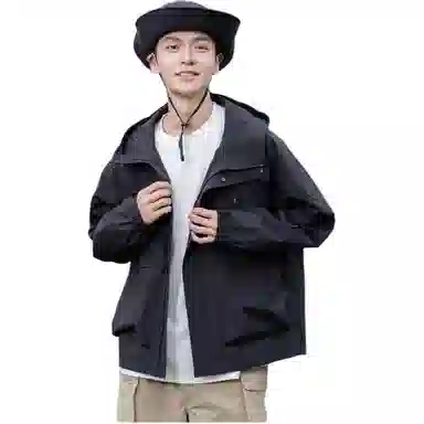 鸭鸭  纯色宽松连帽  防风冲锋衣 男女同款