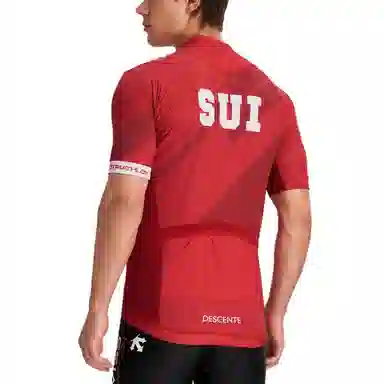 DESCENTE Triathlon Stripe Cross Print Zip Jacket Red