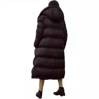 羽物 白鸭绒加长款纯色连帽长袖羽绒服 男女同款 黑色