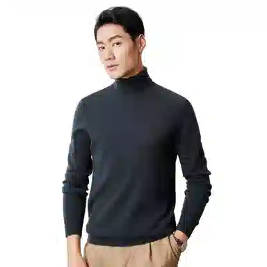 恒源祥 纯色保暖高领针织毛衣 男款