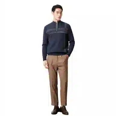 恒源祥 条纹半高领套头毛衣 男款