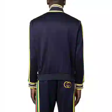 GUCCI Striped Zip-Up Jacket Blue