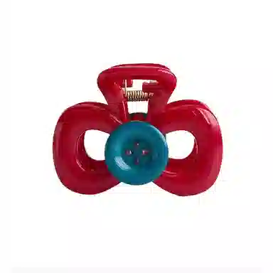 丹琴 法式红色纽扣蝴蝶结抓夹 后脑勺发量少盘发抓半扎鲨鱼夹 树脂 发夹 女款