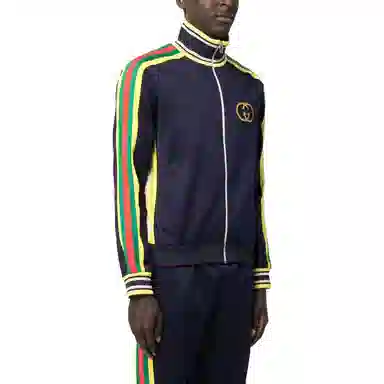 GUCCI Striped Zip-Up Jacket Blue