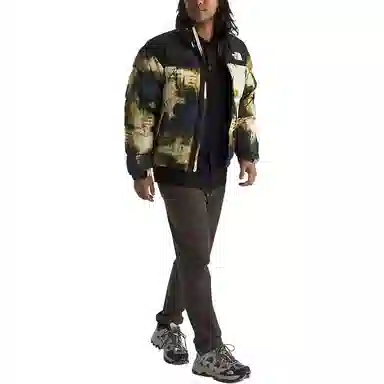 The North Face Hoodie Zip Jacket Men Midnight Gasoline Bleach Print Black