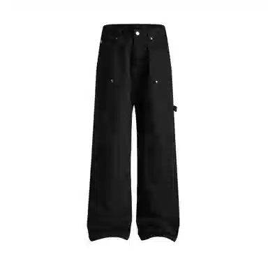 赞仕 白色工装直筒拼接小众休闲裤牛仔裤 男女同款