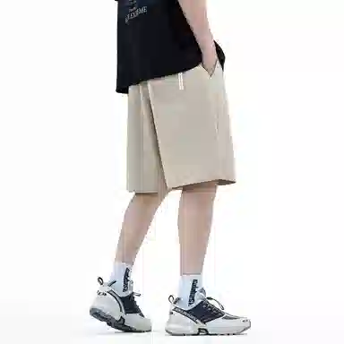 蜡笔小新 纯色卡通小新口袋竖徽宽松透气直筒针织休闲短裤 男女同款