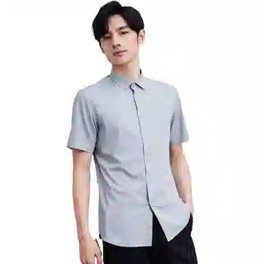 才子 条纹尖领短袖衬衫 男款