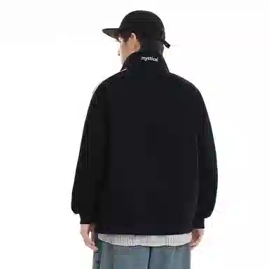 悍戈 春秋季 美式舒适柔软立领开衫外套侧边织带结构款宽松运动拉链夹克日系复古基础宽百搭长袖卫衣 男女同款 黑色