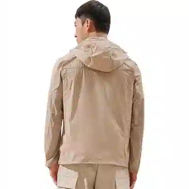 探路者 纯色连帽拉链舒适透气防晒服 男款 地茶色