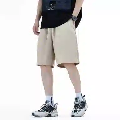 蜡笔小新 纯色卡通小新口袋竖徽宽松透气直筒针织休闲短裤 男女同款