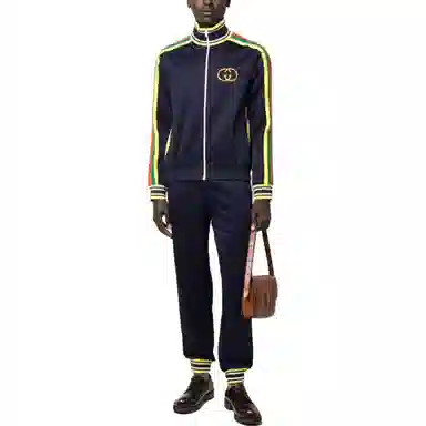 GUCCI Striped Zip-Up Jacket Blue