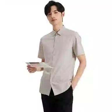 才子 条纹尖领短袖衬衫 男款