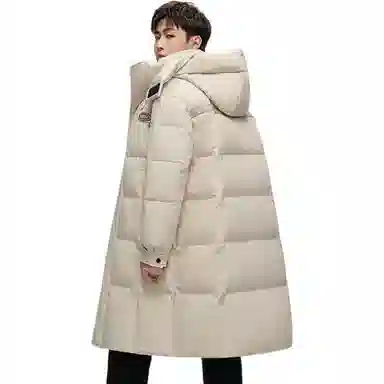 鸭鸭 拼色加厚长款休闲长袖羽绒服 男女同款