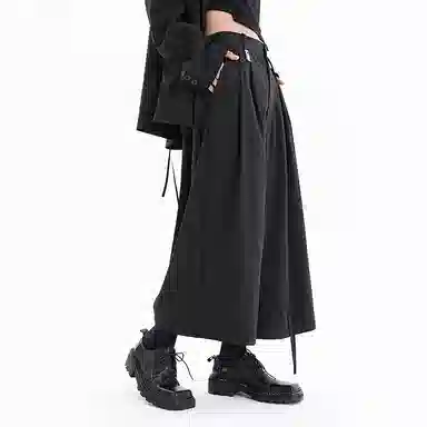 幻象者 原创解构设计暗黑阔腿武士休闲裤 秋季 男女同款 黑色