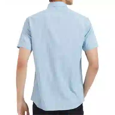 才子 纽扣修身翻领短袖衬衫 男款 湖蓝色