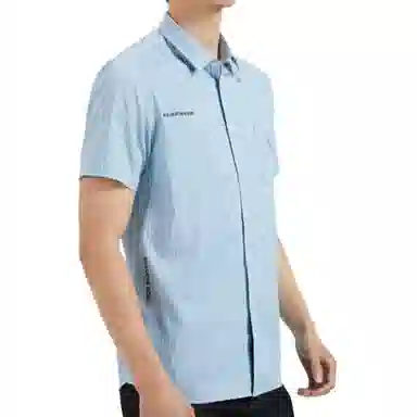 才子 纽扣修身翻领短袖衬衫 男款 湖蓝色