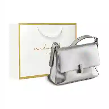 纳兰杜 百搭时尚夏天潮流通勤 牛皮 斜挎包单肩包小方包腋下包 常规 女款 极光银/子夜黑