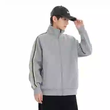 悍戈 春秋季 美式舒适柔软立领开衫外套侧边织带结构款宽松运动拉链夹克日系复古基础宽百搭长袖卫衣 男女同款 黑色