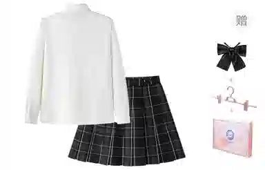 东鲸岁时记 学院风开学季尖领长袖衬衫中腰修身半裙制服 女款 白色+黑色