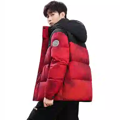 鸭鸭 中青年时尚韩版潮流中国风短款连帽外套山系户外运动休闲加厚保暖迷彩面包羽绒服 男女同款