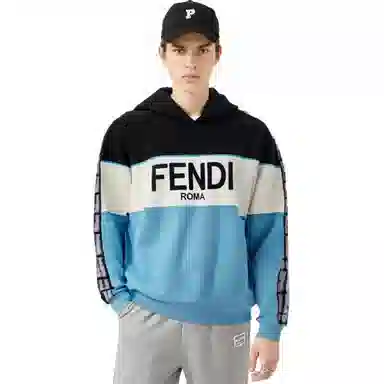Fendi SS23 Colorblock Logo Hoodie Blue
