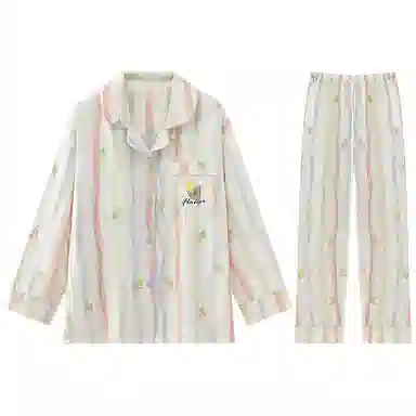 兰缪 带胸垫舒适透气长袖长裤可外穿家居服睡衣套装 女款 图色